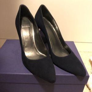 Navy with clear block heels